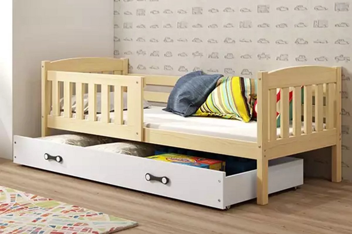 BMS - Kinderbed KUBUŚ - 80x160 cm - Pine/Wit - Met Matras en Lade