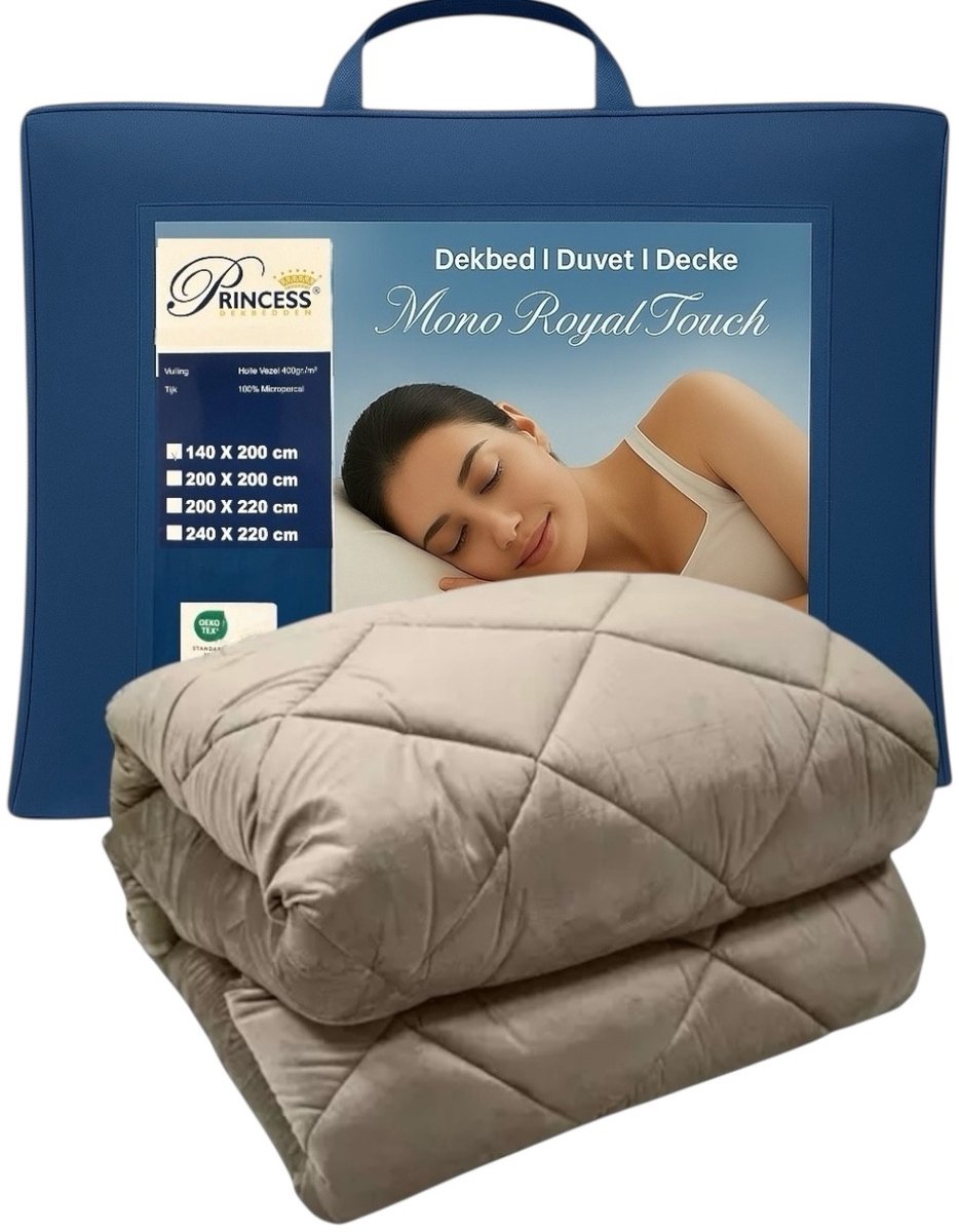 PrincessDekbed - EazyDekbed - Uni Kleur -Taupe - Hoesloos Dekbed 140x200 cm - Bedrukt & Gekleurd Dekbed - Eenpersoons Dekbed met Cassette Box Constructie
