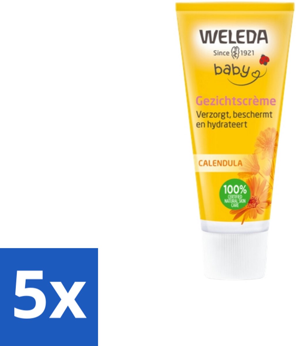 Image of 5 x WELEDA - Gezichtscrème - Baby & Kind Calendula - 50 ml - Amandelolie - Vegan - Gevoelige Huid - Babyverzorging