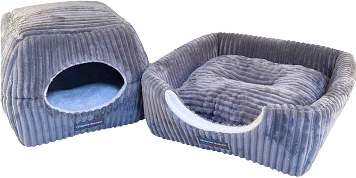 ThermoSwitch EVIA - M - Grey - thermo reflecterende warme kattenmand - 2-in-1 huisdierbed verandert van open mand naar een knus hol.