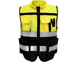 Allecto Plus - Reflecterend Veiligheidsvest voor Hardlopen en Werken - Geel/Zwart met Ritssluiting en Zakken