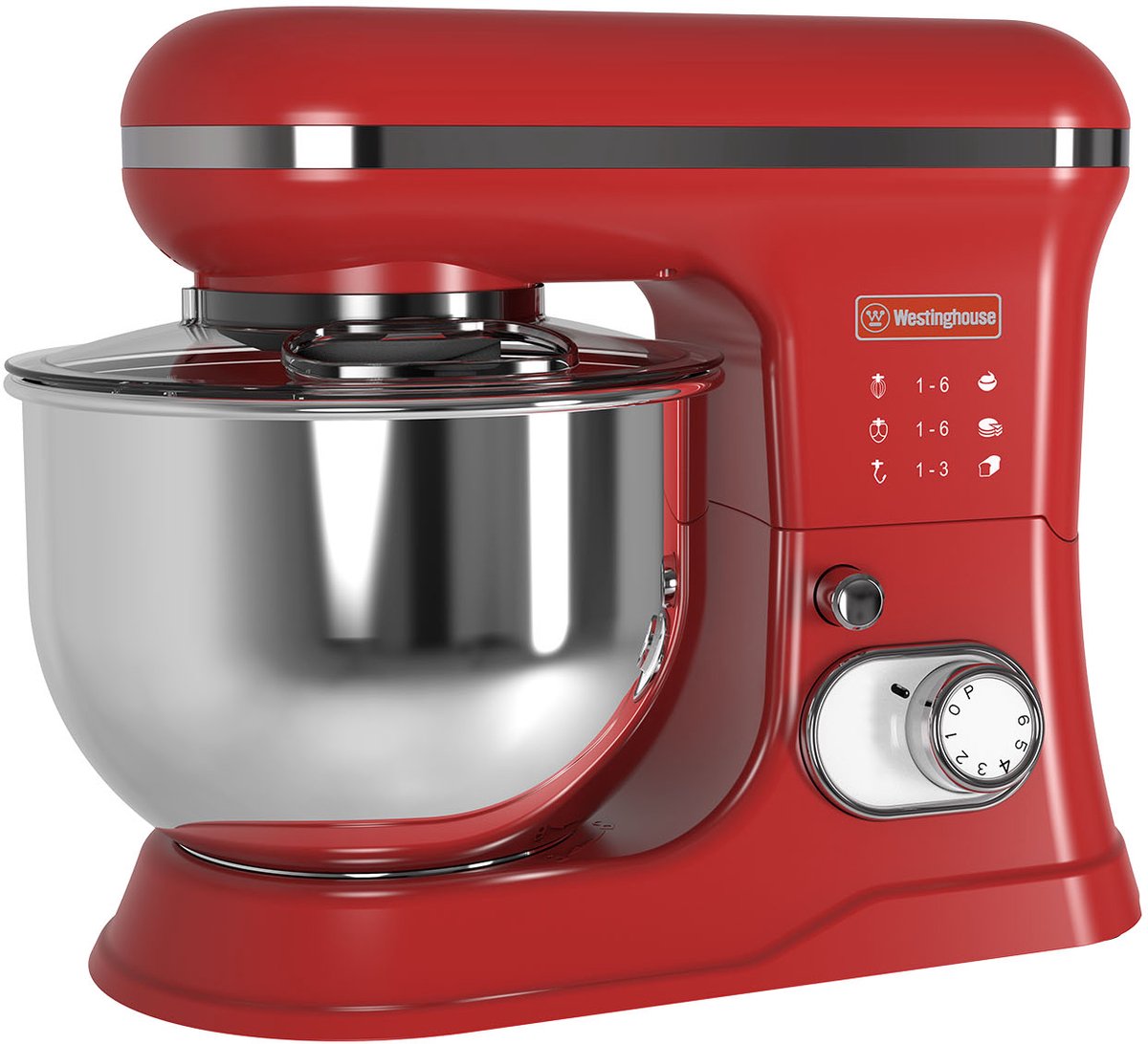 Westinghouse Retro Standmixer - 1200W - Keukenmachine 5L Mengkom - Keukenrobot - Keukenmixer - Foodprocessor - Rood