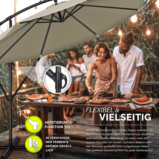 Parasol TILLVEX avec structure en aluminium Ø 350 cm – Marron, hauteur 240 cm, inclinable, rotatif à 360°, Protection UV 50+, 8 Rayons, avec Kurbel