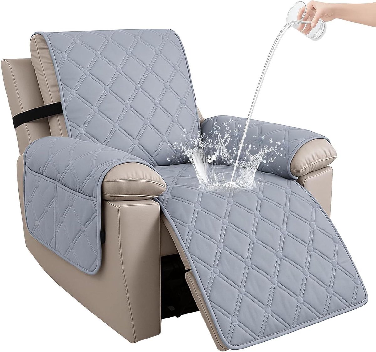 Allecto plus - Beschermhoes voor Fauteuil, Relaxstoel - Waterdichte Armchair Cover - Elastische Fauteuilhoes - Antislip (Groot 1 Plaats, Lichtgrijs)