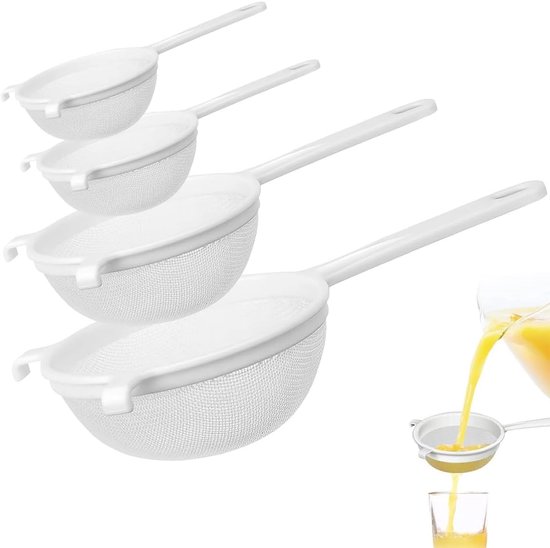 4 Passoires En Plastique De Tailles Différentes - Avec Crochets De Rangement, Pour Farine, Thé, Légumes, Fruits