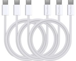 3x USB C naar USB C Nylon Gevlochten Kabel Wit - 2 meter - Oplaadkabel voor iPhone 18 DUO / 18 PRO MAX / 18 PRO / 17e / 17 / iPhone 17 AIR / iPhone 17 PRO / iPhone 17 PRO MAX