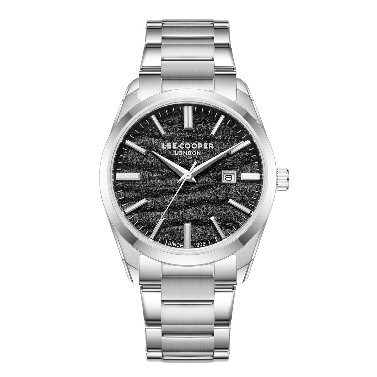 Lee Cooper LC08231.350 - Horloge - Polshorloge - Analoog - Heren - Mannen - Stalen band - Metaal - Rond - Strepen - Datumaanduiding - Briljant - Zilverkleurig - Zwart - Wit