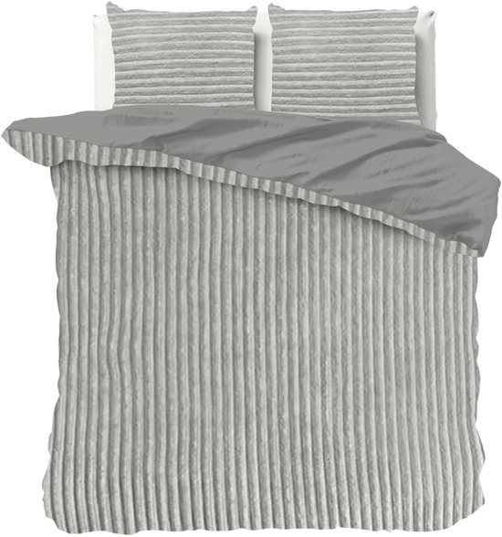 Sleeptime Teddy Rib Dekbedovertrek - 200X200/220 + 2 x kussenslopen 60x70 - Grijs van Merkloos — afbeelding 2
