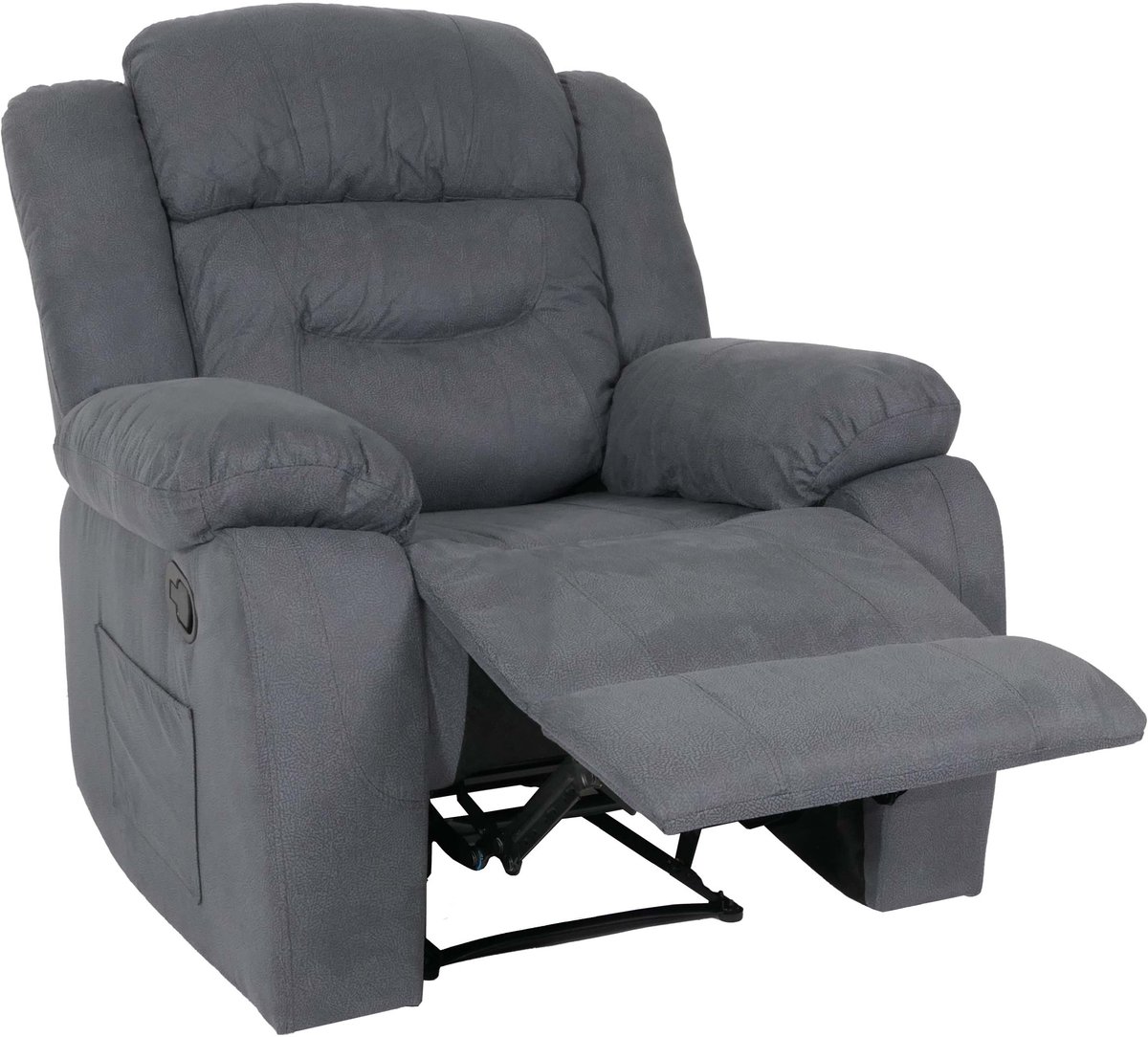 MCW Televisiefauteuil MCW-J57, XXL-relaxfauteuil, tv-ligfauteuil, Nosag-vering, suède-look stof/textiel, tot 200 kg ~ grijsblauw