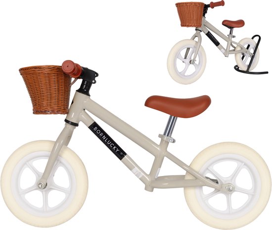 Born Lucky® Loopfiets Met Fietsmand– Vanaf 2 jaar – 12 inch massieve banden - Verstelbaar Zadel & Stuur – Olijf Groen