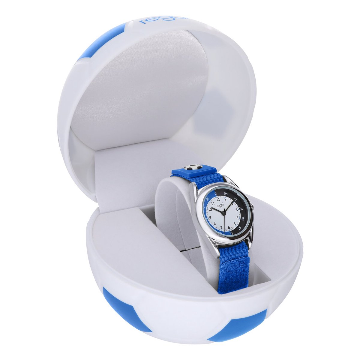 Lucardi - Kinder Regal Kids horloge blauw in voetbaldoosje - Horloge - Stof - Blauw