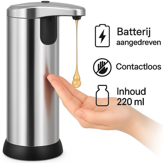 Distributeur de savon automatique avec capteur - Distributeur de savon pour les mains - Pompe à savon automatique - Acier inoxydable 220 ml - Pour savon mousse et désinfectant