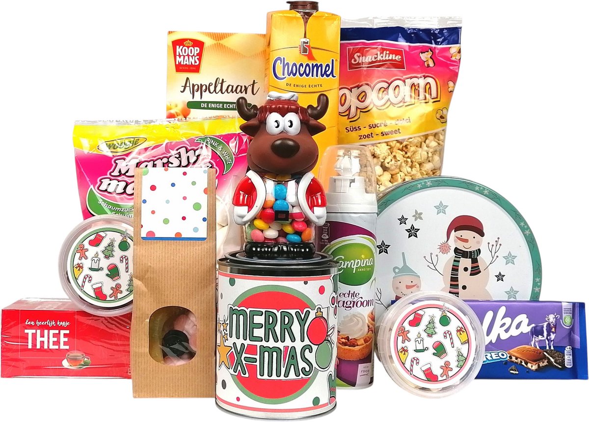 Kerstpakket "Zoete Kerst" kerstgeschenk voor het hele gezin - o.a kerstkoekjes, chocomel en Milka chocolade
