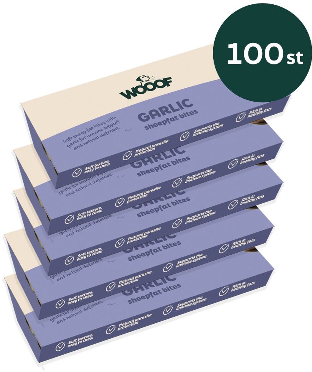 WOOOF Schapenvet bonbons met knoflook - 100st - Hondensnack bites - Supplement - Glanzende vacht - Darmflora - 100st
