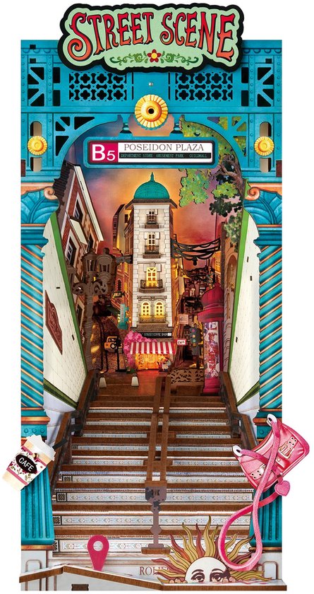 Robotime Rolife Book Nook Street Scene - Miniatuur bouwpakket met LED-verlichting