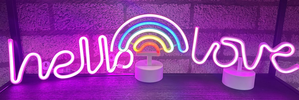LED lampen met neonlicht - Set van 3 stuks - Hello/Regenboog/Love - roze/multicolour - Werken op batterijen en/of USB - Tafellamp + Wandlamp - Nachtlamp - Decoratieve verlichting - Woonaccessoires