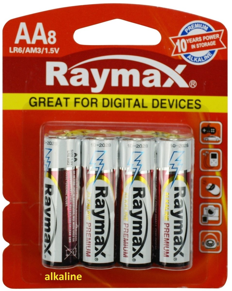 Raymax Krachtige AA batterijen - Alkaline - Langdurig - 8 stuks