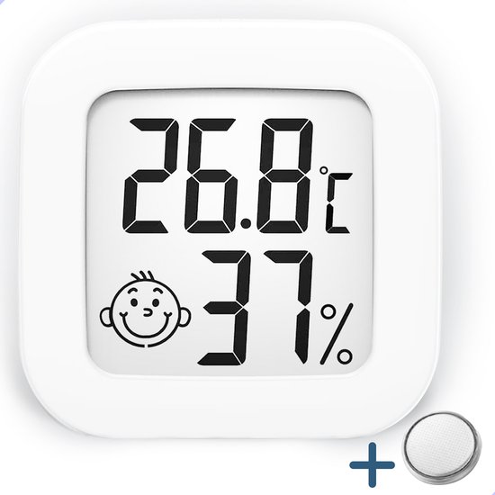Foto: Joybelli hygrometer weerstation luchtvochtigheidsmeter thermometer voor binnen incl batterij en plakstrip wit