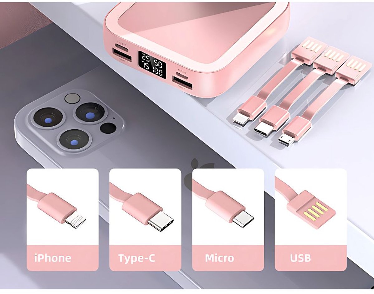 Powerbank 10.000 mAh Draagbare Oplader met Ingebouwde Kabels - afbeelding 3