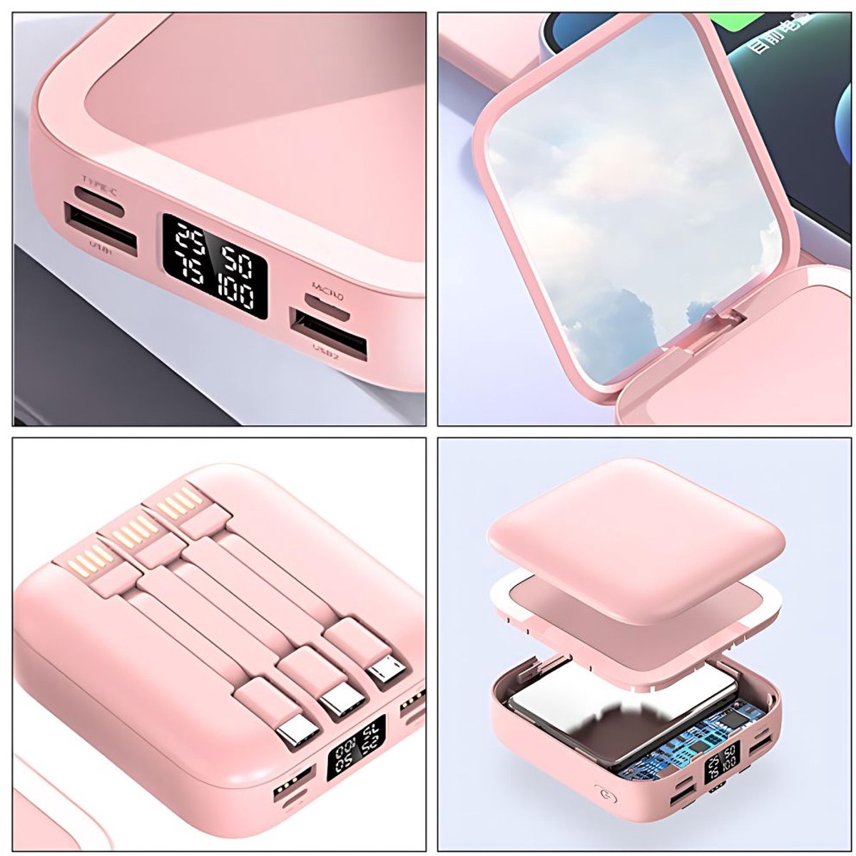 Powerbank 10.000 mAh Draagbare Oplader met Ingebouwde Kabels - afbeelding 2