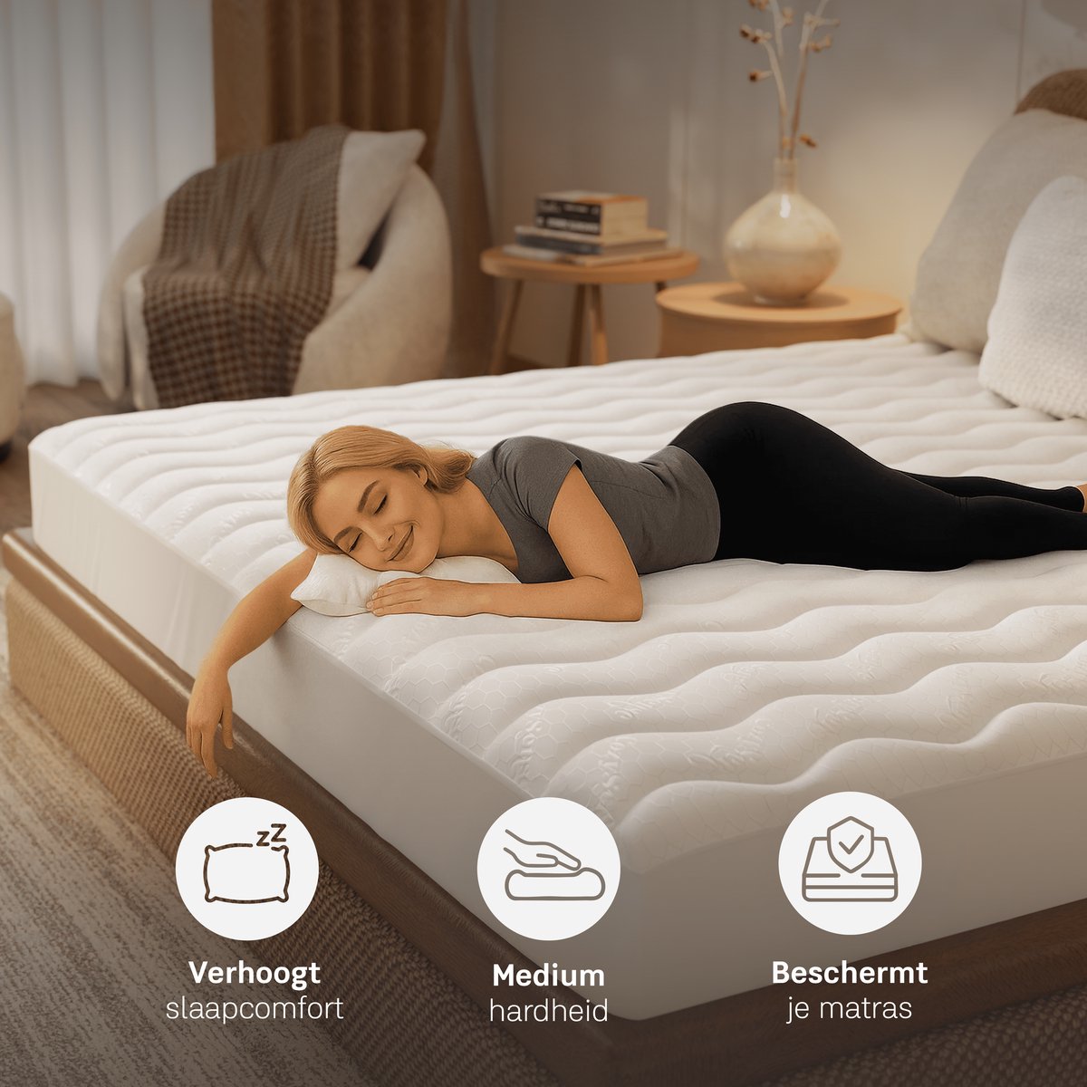 CozySense® Topper Matras 160x200 - Matras Topper - Topmatras - Topdekmatras - 3 Comfortlagen - Ademend Eierdoos Gel-Infused Traagschuim - 3 cm - 360° Hold Elastieken thumbnail 3