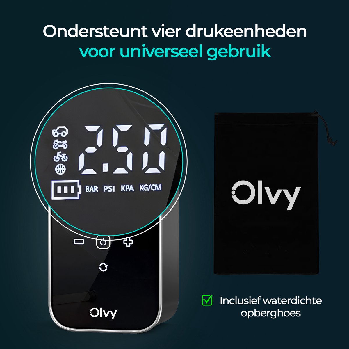 Olvy Compressor Bandenpomp - 12V & Draadloos thumbnail 6