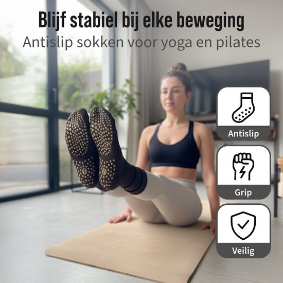 Yoga Sokken Set van 3 - Zwart, Bruin, Beige - Antislip - Hoog - Laag te Dragen - One Size - Pilates - Fitness Sokken van Toonity — afbeelding 3