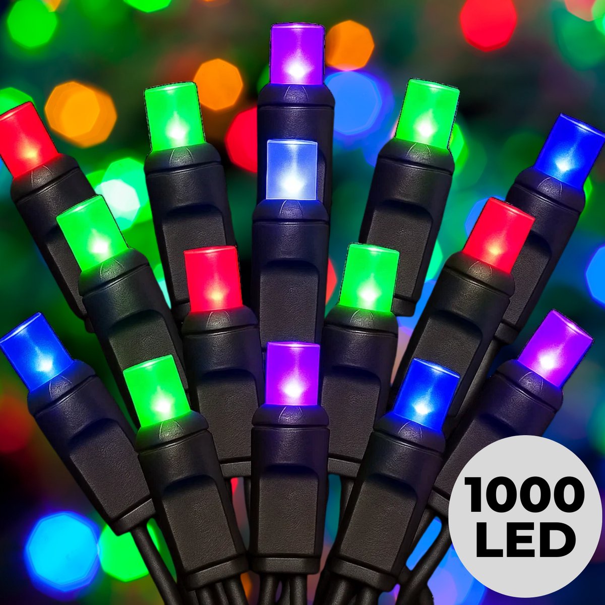 Lomera Micro Cluster Verlichting - 1000 LED Lampjes - 20 Meter Lichtsnoer - Multicolor LED - Kerstverlichting Binnen en Buiten - Spatwaterdicht - 8 Lichtfuncties met Geheugen - Groene Kabel - Kerstboomverlichting - IP44 Adapter