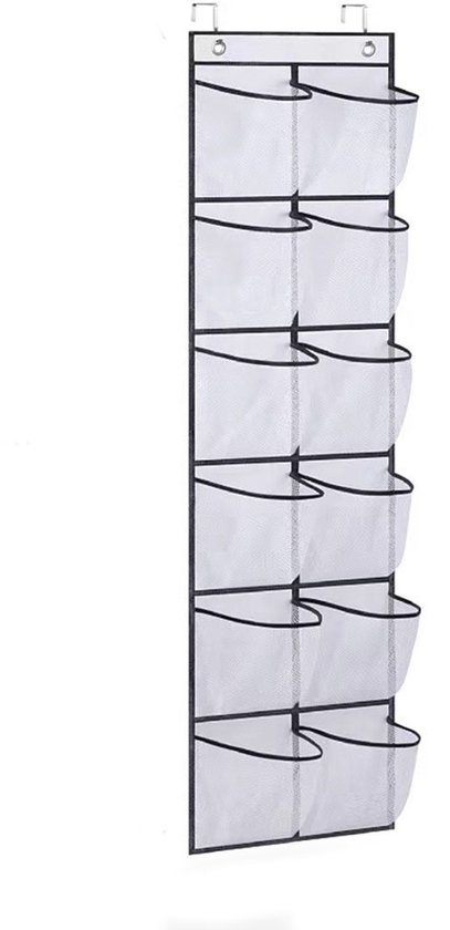 Meuble à chaussures suspendu - Sac à Chaussures pour femmes 12 compartiments - Ranger de porte - Tissus non tissés - Solution pour les chaussures qui traînent - Accroche-porte - Sac de rangement - 145 x 30 cm - Sac à chaussures Grijs