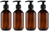 4 stuks - Pompflessen - Zeepdispenser - 300 ML - Zeeppomp - Shampoo Dispensers - Lege Pompflessen - navulbare - Vrijstaand - PET - Geschikt voor Conditioner, Douchegel en Lotion - Bruin