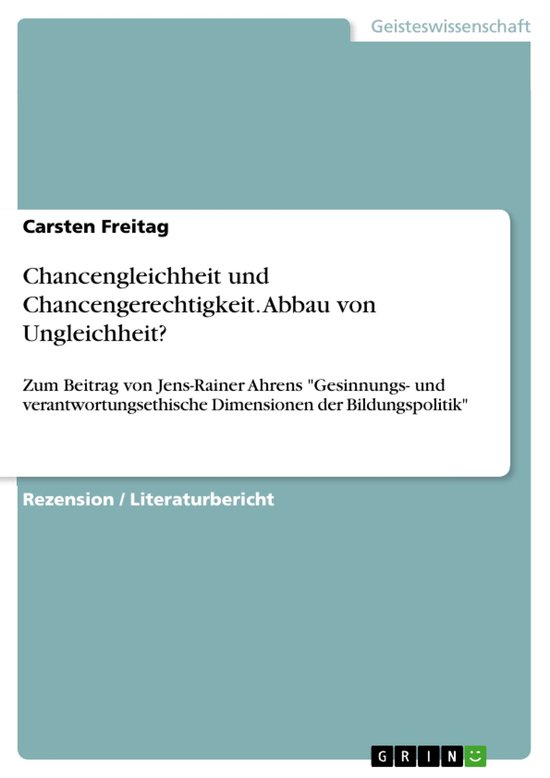 Chancengleichheit und Chancengerechtigkeit. Abbau von Unglei ... - cover