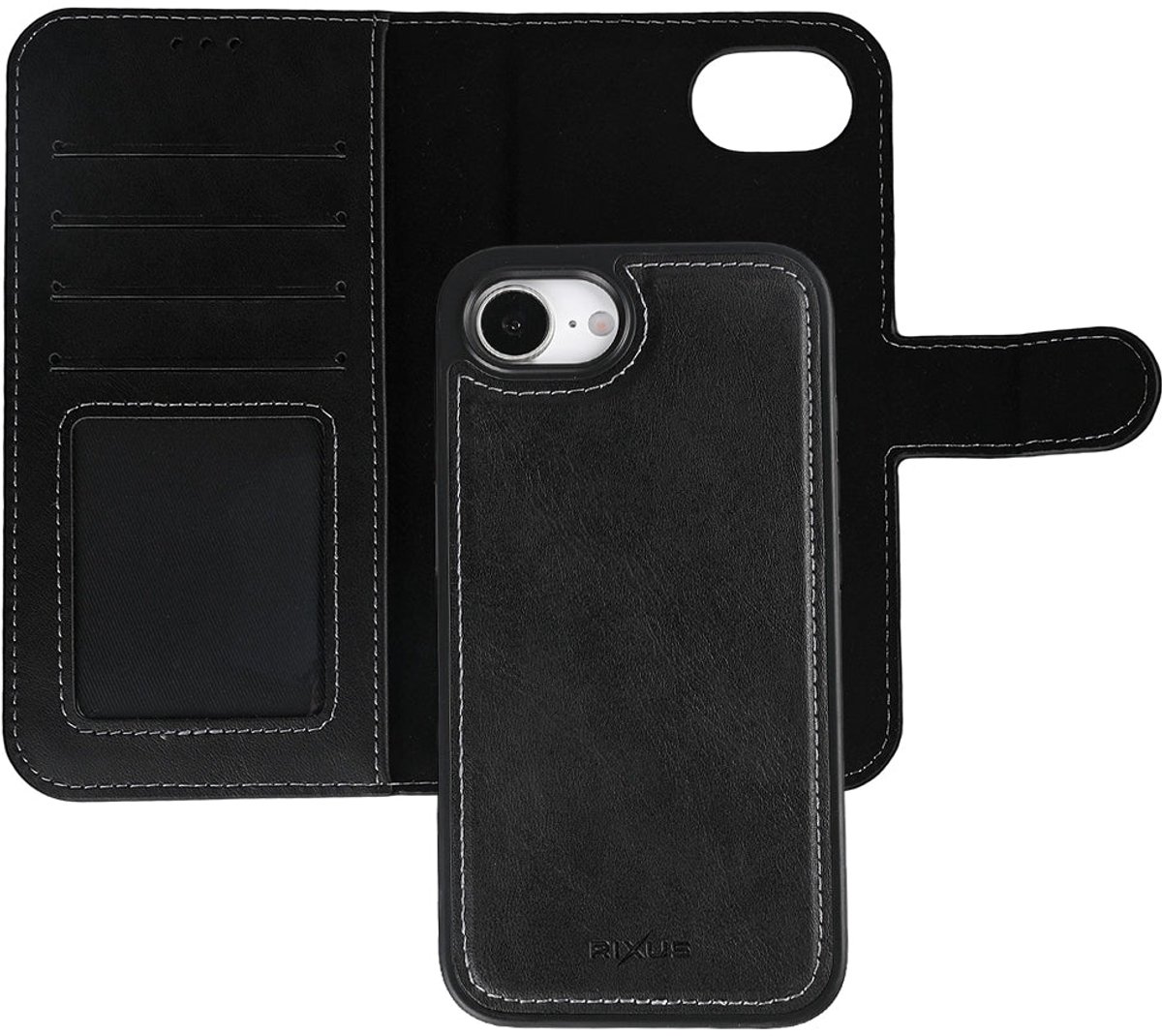 Rixus Duo Magnetic Detachable Wallet For Apple iPhone For iPhone 16e, 17e Black