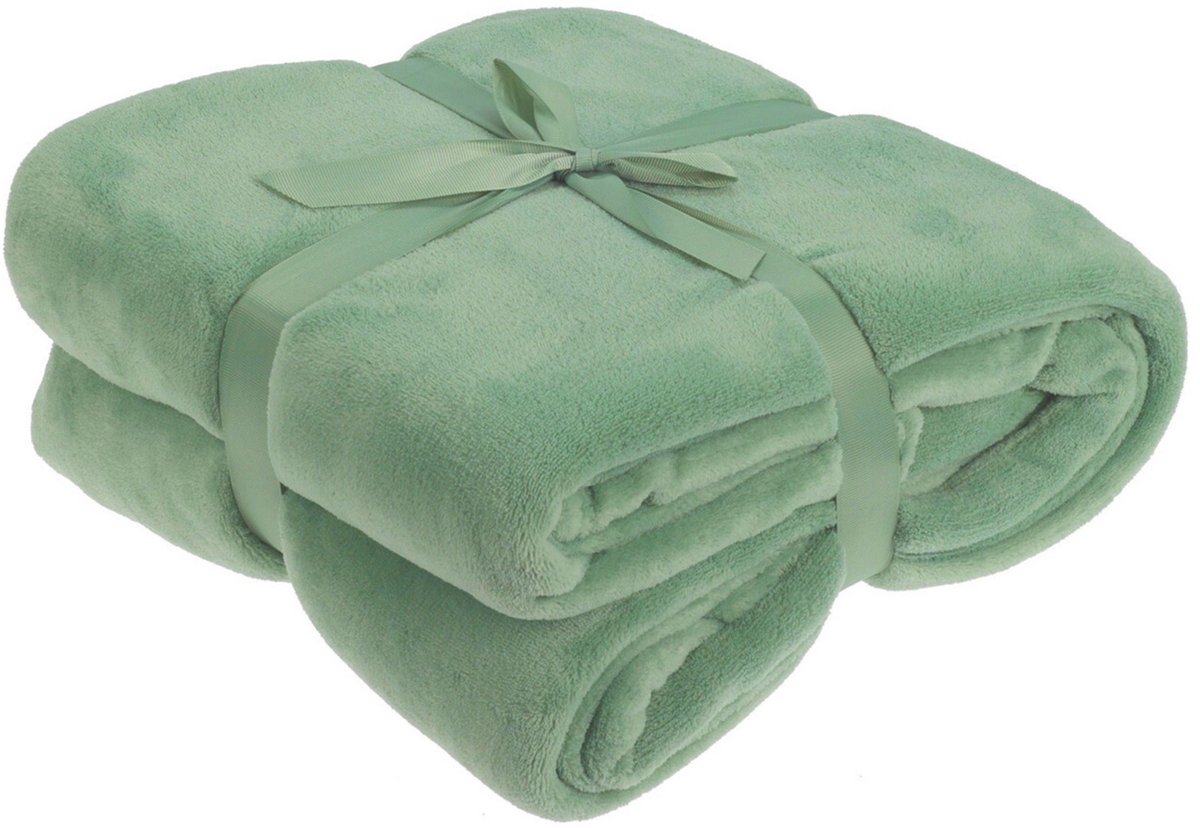 H&S Fleece dekentje - groen - 180 x 230 cm - polyester - deken - plaid - bankdeken - fleece