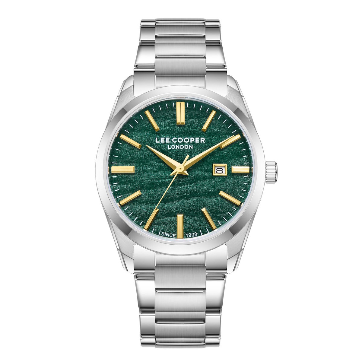 Lee Cooper LC08231.370 - Horloge - Polshorloge - Analoog - Heren - Mannen - Stalen band - Metaal - Rond - Strepen - Datumaanduiding - Briljant - Zilverkleurig - Goudkleurig - Groen - Wit - Zwart