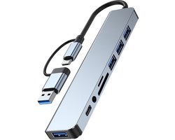 USB C-hub - 8 in 2 USB-hub 3.0 multipoort-adapter - SD/TF-kaartlezer - USB 3.0 en 2.0 poorten - USB -C-aansluiting - 3,5 mm audio-aansluitingen - USB-verdeler