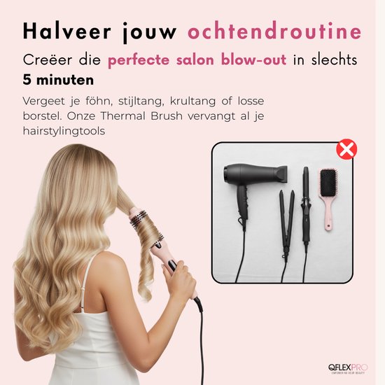 QFLEX PRO® Thermal Brush - Keramische Warmteborstel - Krultang - Krulborstel - Fohnborstel - Airstyler - Warmteborstel - Krullen borstel - 38 mm – 15 Sec Opwarming – Glanzend, Pluisvrij & Zijdezacht Haar – 10 Warmtestanden – Haarborstel 2m Snoer