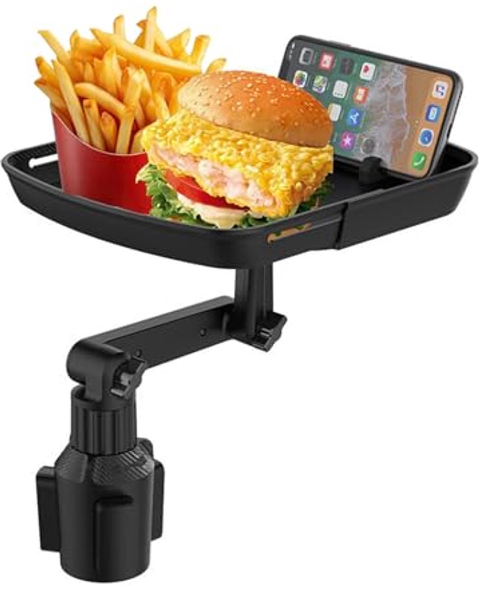 Verstelbare Auto Cup Holder en Tray met 360° Draaiarm