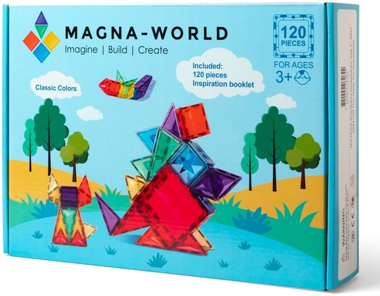 Magna-World® Classic 120 stuks - Magnetisch speelgoed - Magnetische bouwstenen - Montessori speelgoed - STEM speelgoed - Magnetic Tiles - Compatibel met de grote merken