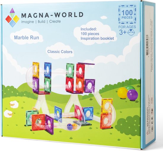 Magna-World® Marble run 100 stuks - Magnetisch speelgoed - knikkerbaan - Magnetische bouwstenen - magnetic tiles - Magnetische bouwstenen