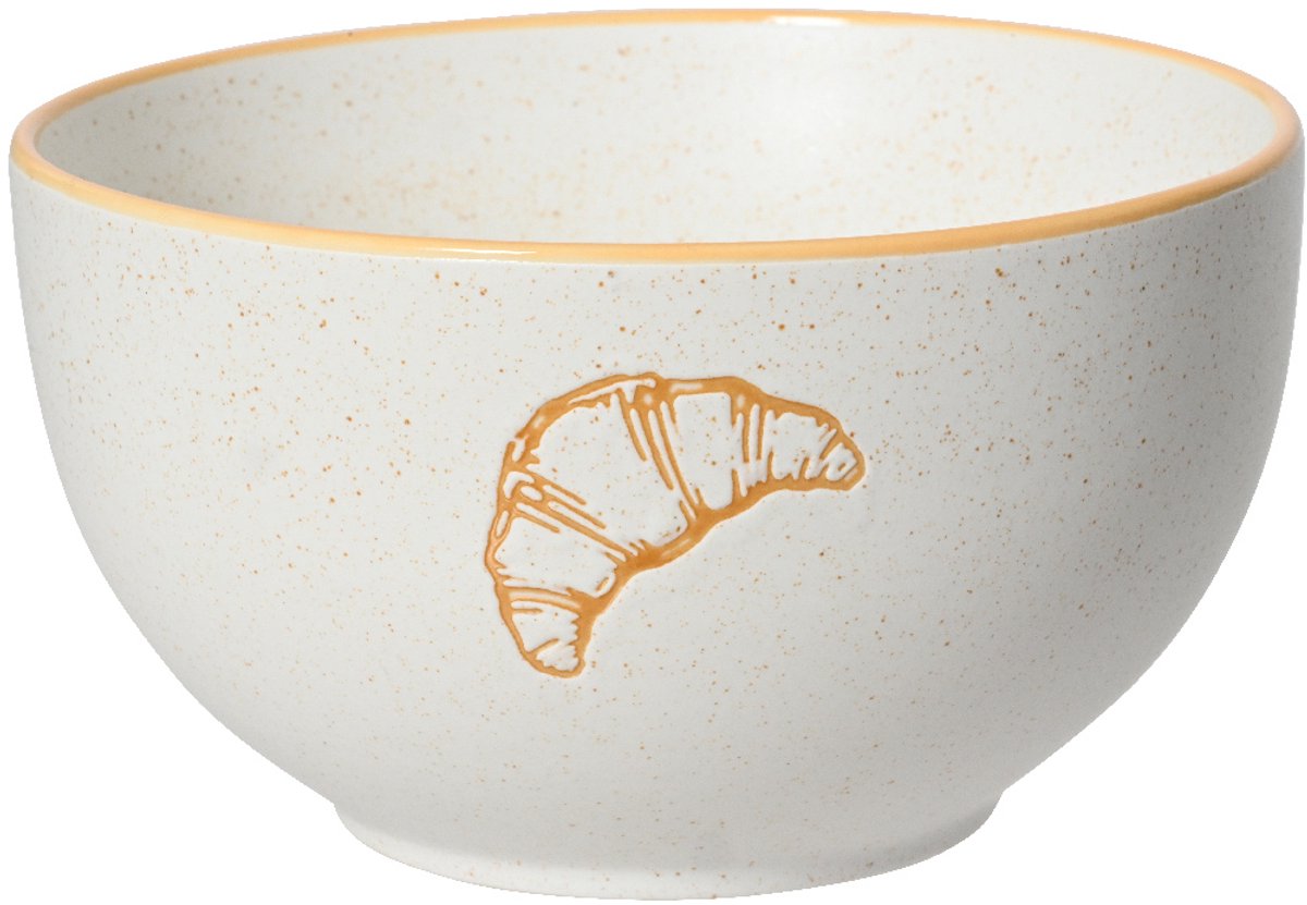 Decoris - Ontbijtkom - Motief van koffiekoeken - Wit en Bruin - Porselein - Diameter 13.2 cm - Hoogte 7.3 cm