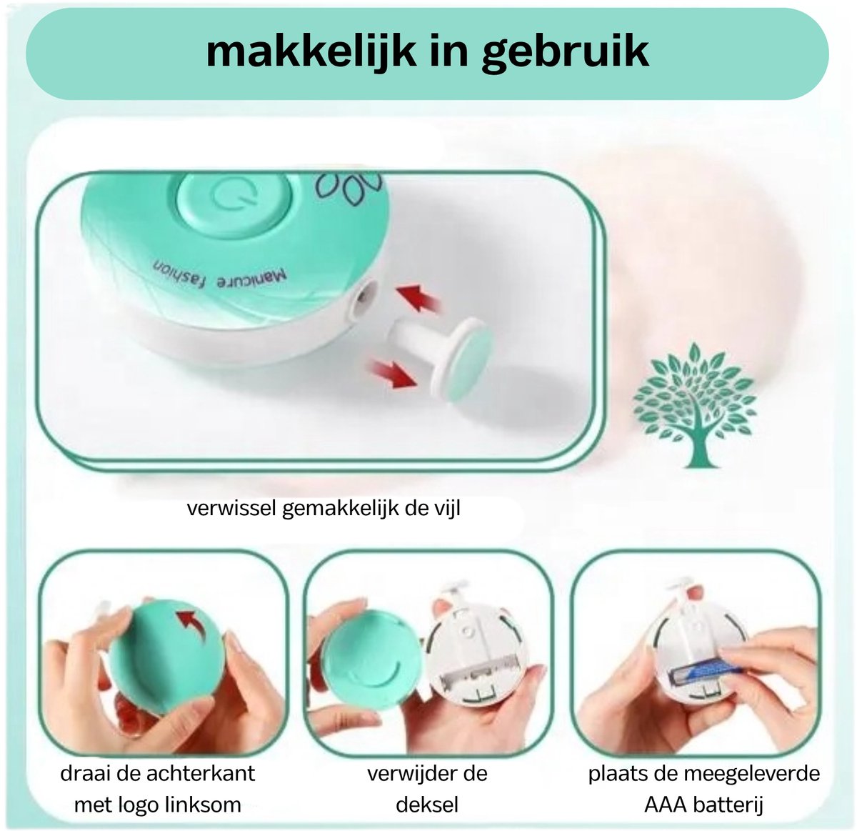 TSD goods – Baby Nagelvijl – Elektrische Baby Nagelvijl – Inclusief Batterijen – Manicureset – Verzorgingsset – Nagelschaartje – Wit — cadeau in Verzorging - foto 3