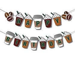 Happy Birthday Banner, Pre-String Coffee Theme Party Decorations Frappe Coffee Birthday Decorations for Coffee Party Supplies
