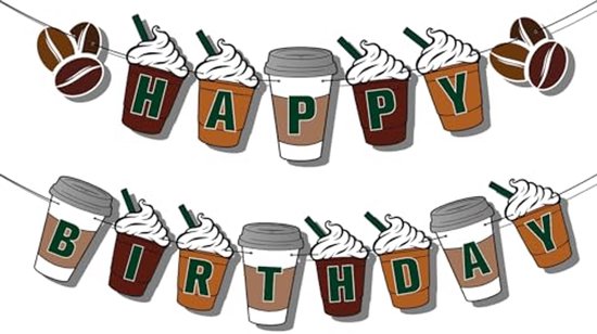 Happy Birthday Banner, Pre-String Coffee Theme Party Decorations Frappe Coffee Birthday Decorations for Coffee Party Supplies
