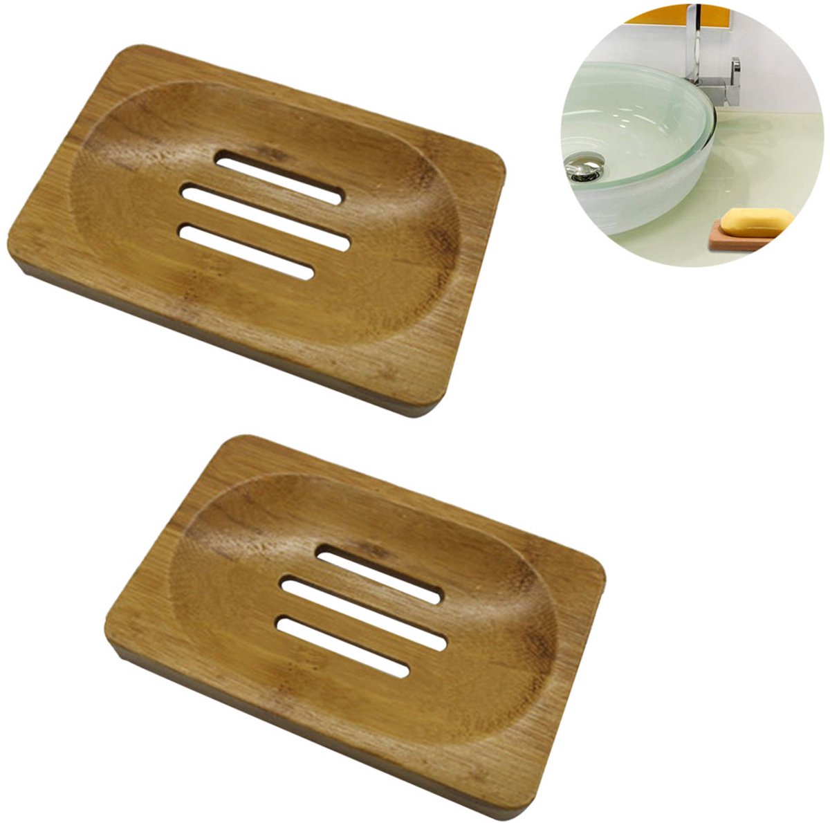 QTTVBTNA -2 Stuks Houten Zeepbakje met Afvoergaten – Duurzame Zeep Houder voor Badkamer, Keuken & Reizen – Herbruikbare Houten Zeep Schaal om Zeep Droog te Houden – Natuurlijke & Milieuvriendelijke Seepdoos