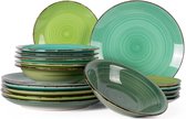 Cookinglife Serviesset Delice Groen 18-delig – Servies Set 6 Personen – Modern Design Aardewerk – Vaatwasser- & Magnetronbestendig