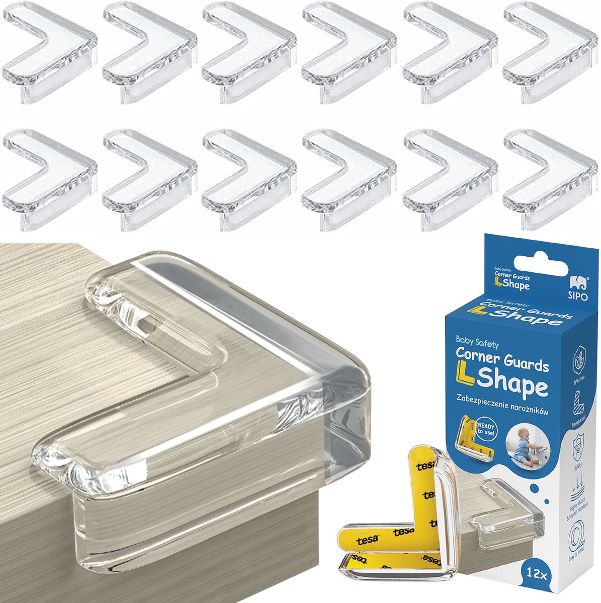 SIPO Hoekbeschermers - 12-delig Set Transparante Silicone Hoekbescherming voor Meubels - SBS-EC52 - Tafelbescherming -