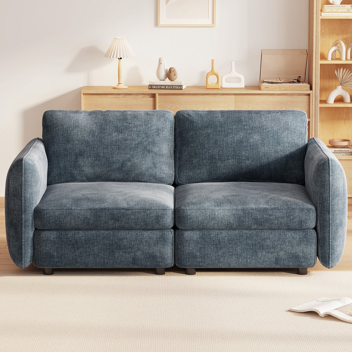 Guyii Meubels Bank,2-Zitsbank – Comfortabele Tweezitsbank met Armleuningen – 165cm*77cm*83.5cm –Comforabele Blauwe Stofbank