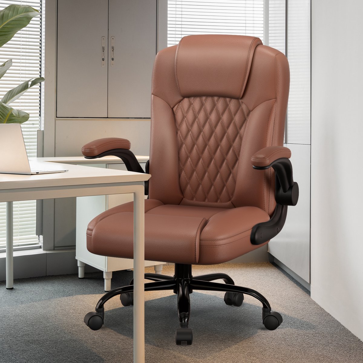 Elekiatech Ergonomische Bureaustoel-Bureaustoel-met 90°-120°Rugleuning Bureaustoelen voor Volwassenen-Inklapbare Armleuningen-Office Chair-Gaming Stoel-150kg - Bruin – foto 6