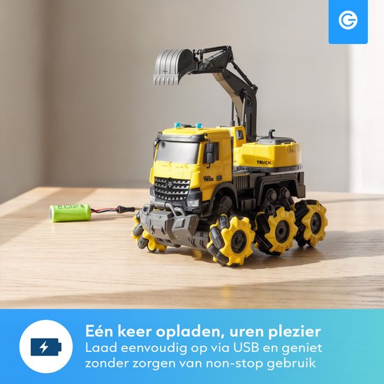 Silvergear Bestuurbare Graafmachine voor Binnen & Buiten - 10 km/u - 30 M Bereik - RC Offroad Auto - LED lampen - Speelgoed Autos Jongens en Meisjes - Cadeau voor Mannen - RC Car - 6, 7, 8, 9, 10, 11, 12, 13, 14, 15, 16 Jaar - Geel