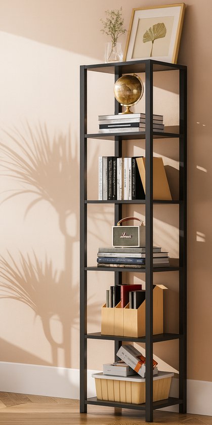 Boekenkast - Boekenrek - Boekenkast industrieel - Boekenkastje - 6 Lagen - Boekenkasten Zwart - IN-HOMEXL - Zents - 38x27x165 cm